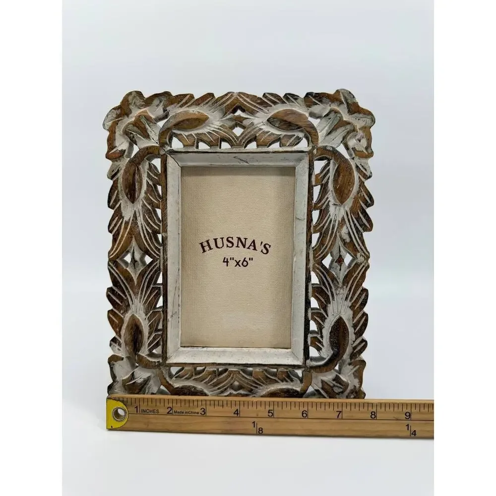 Husna Imports Carved Mango Wood Picture Frame 4x6 Handmade India